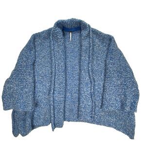 New Free People BFF Cardigan Womens XS Boho Wrap Soft Boucle‎ Knit big Blue